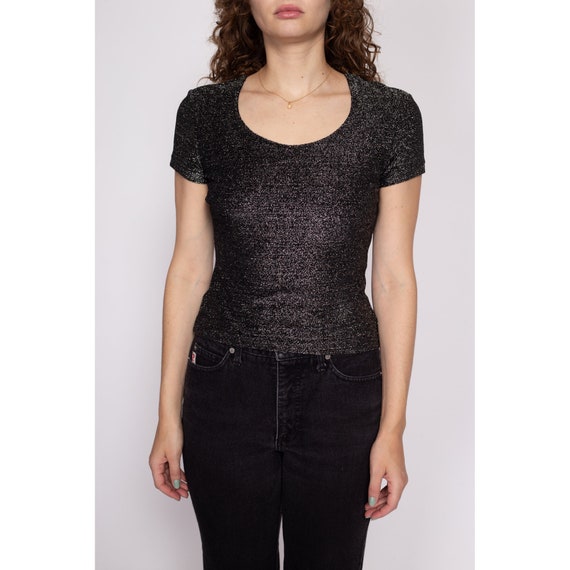 Medium 90s Black & Silver Metallic Shirt | Vintag… - image 2