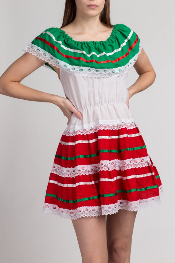 Vintage Mexican Off Shoulder Peasant Mini Dress E… - image 3