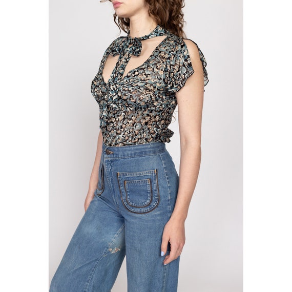 Medium 90s Sheer Blue Floral Burnout Blouse | Vin… - image 2