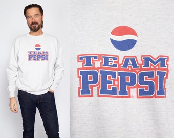 XL 90s Team Pepsi Sweatshirt | Vintage Heather Grey Soda Brand Logo Crewneck Pullover