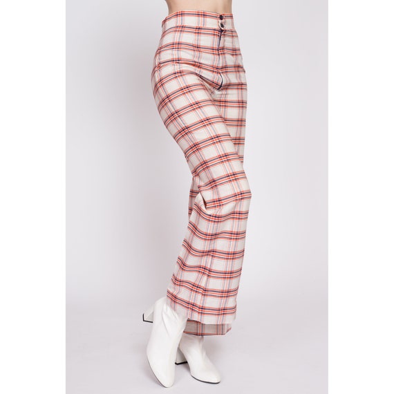 Small 70s Orange & White Plaid High Waisted Pants… - image 3