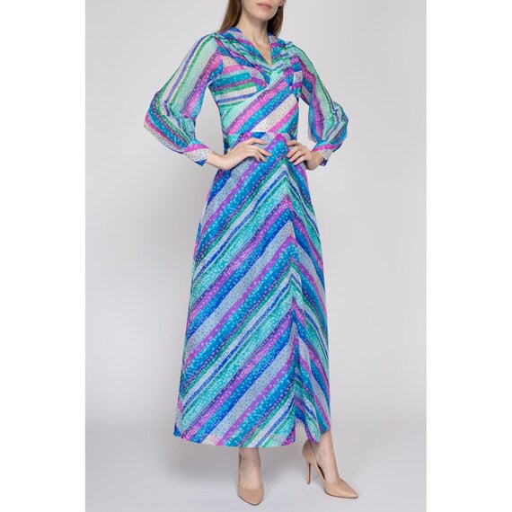 Small 60s 70s Psychedelic Striped Maxi Dress Peti… - image 3