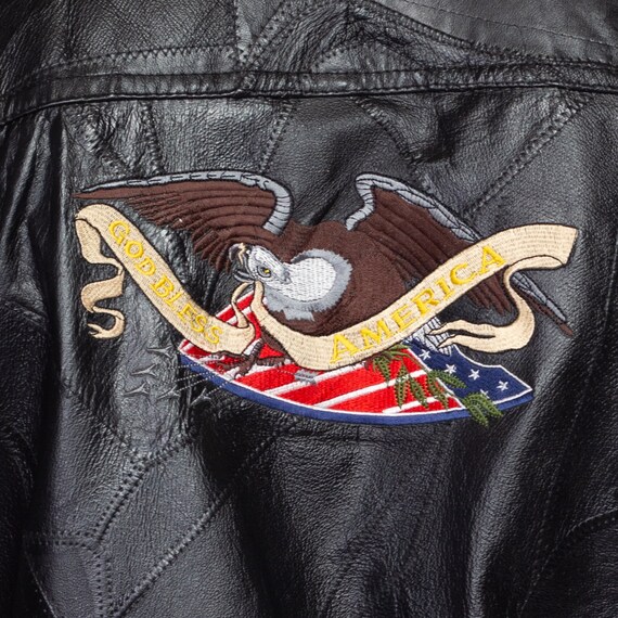 90s Black Patchwork Leather American Flag Moto Ja… - image 6