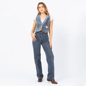 Vintage 70s High Waisted Straight Leg Jeans - XXS to XS, 24&quot; Waist | Funny Girl Medium Wash Denim High Rise Jeans
