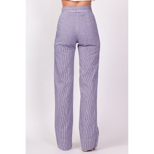 70s Blue & White Pinstriped Pants Extra Small, 23.5 Vintage High Waisted Flares Moody's Goose Retro Hippie Trousers image 5