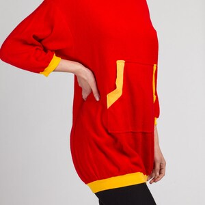 Large 80s Long Red & Yellow Turtleneck Sweatshirt Vintage Soft Slouchy Pocket Pullover Sweater Dress image 3