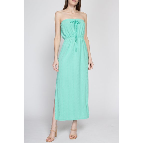 Sm-Med 70s Mint Green Velour Halter Maxi Dress | … - image 4