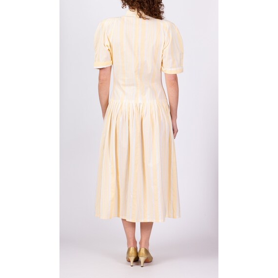 80s Yellow Striped Drop Waist Dress Large | Vinta… - image 6