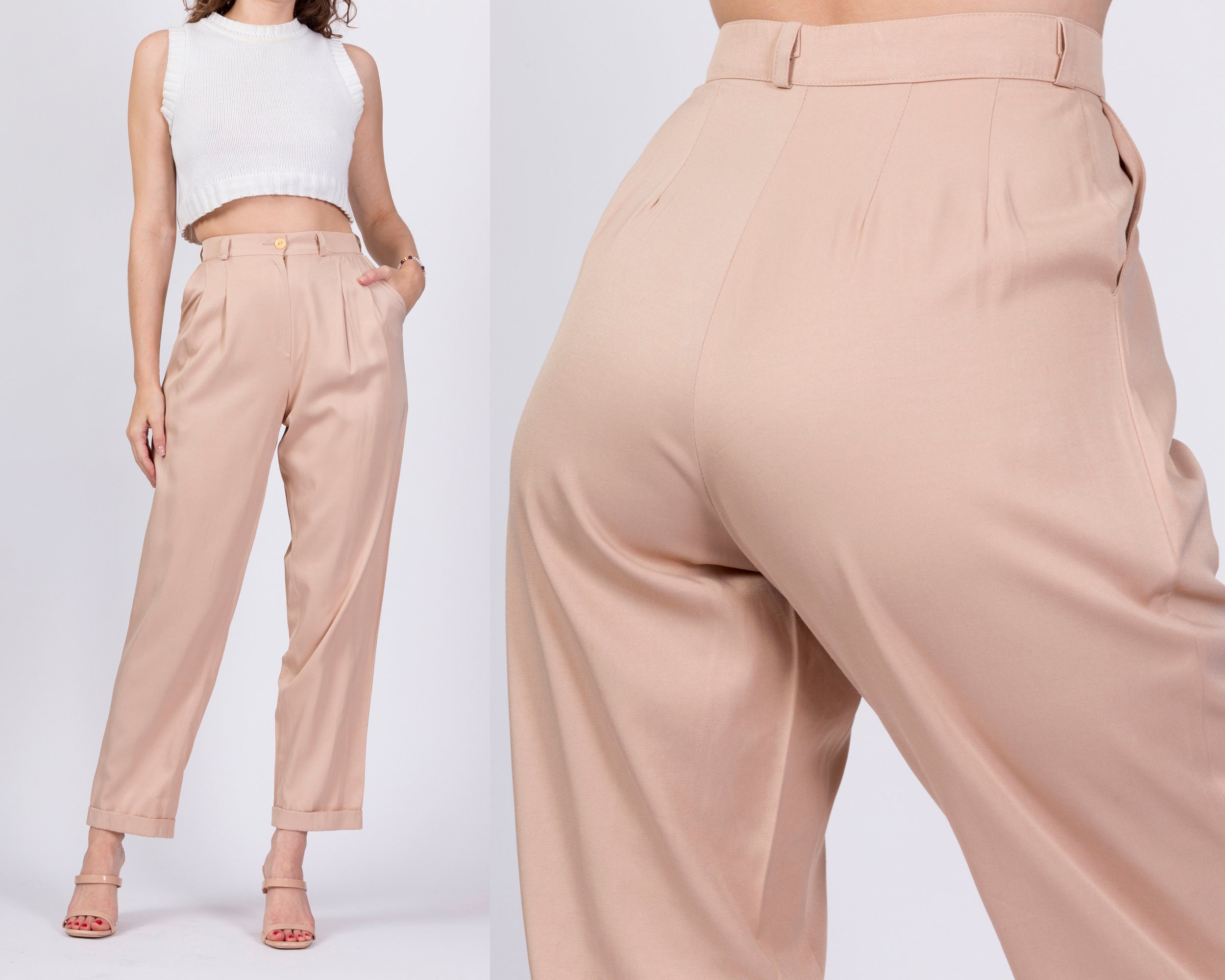 80s Tan High Waist Trousers Small 25.75 Vintage - Etsy Denmark