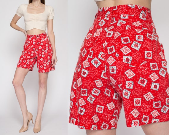 XS 90s Red Bandana Print Shorts, 24.5" | Vintage … - image 1