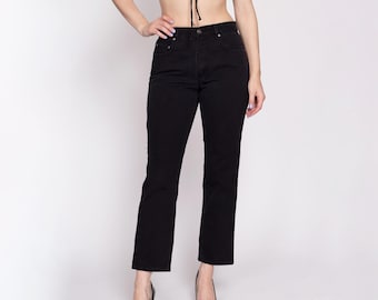 Vaqueros negros LA Blues de los 90 - Talla pequeña, 73 cm / Vaqueros mom vintage de tiro medio alto y pierna cónica