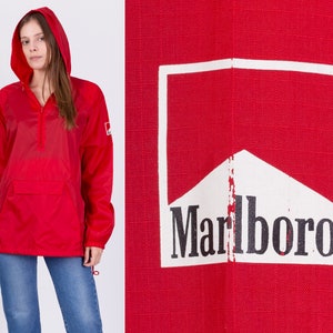 Large Vintage Marlboro Hooded Windbreaker Men's 80s 90s Red Cigarette Brand Lightweight Pullover Jacket image 1