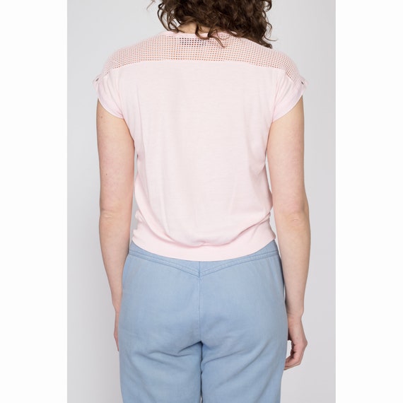 Medium 80s Baby Pink Mesh Cap Sleeve Shirt | Vint… - image 5