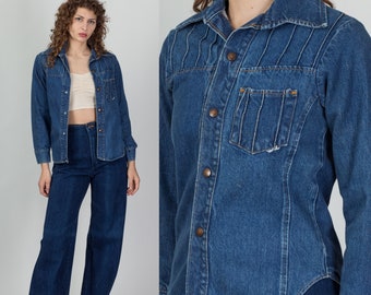 Vintage 70s 80s Gap Jean Shirt Extra Small | Medium Wash Blue Denim Lightweight Snap Up Jacket