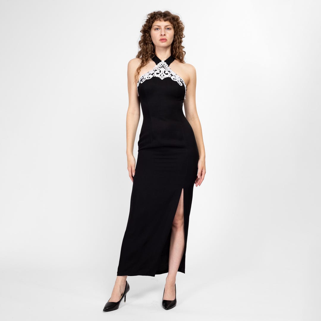 Small 80s 90s Jessica Mcclintock Black & White Evening Gown Size 5