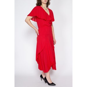 Medium 80s Red Flowy Capelet Maxi Dress Boho Vintage Flutter Sleeve V Neck Tiered Dress image 4