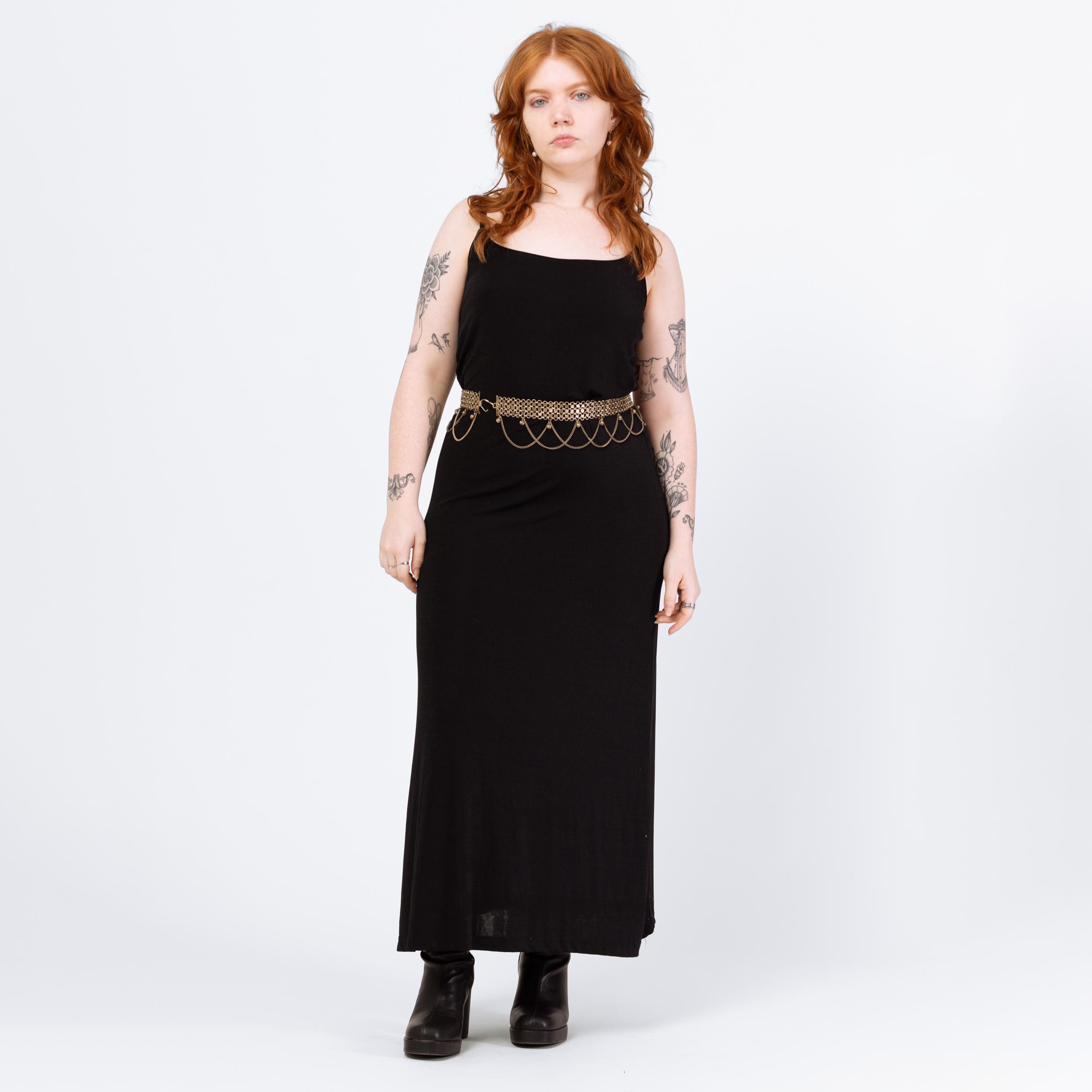 90s black dress outfit Vintage Minimalist Slinky Sleeveless Maxi - Medium | Spaghetti Strap Goth Grunge Layering Dress Color:Custom Color(  Special instructions For Seller) Embrace the style of Sleeve Length_Half One Shoulder Wrap Side