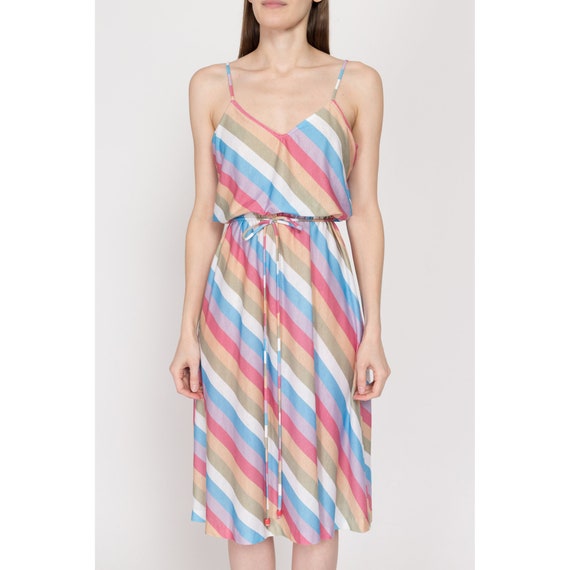 Small 70s Colorful Striped Midi Sundress | Vintag… - image 2