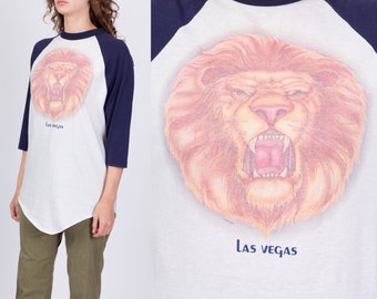 70s 80s Las Vegas Lion T Shirt Unisex Large | Vintage 3/4 Raglan Sleeve MGM Graphic Tourist Top