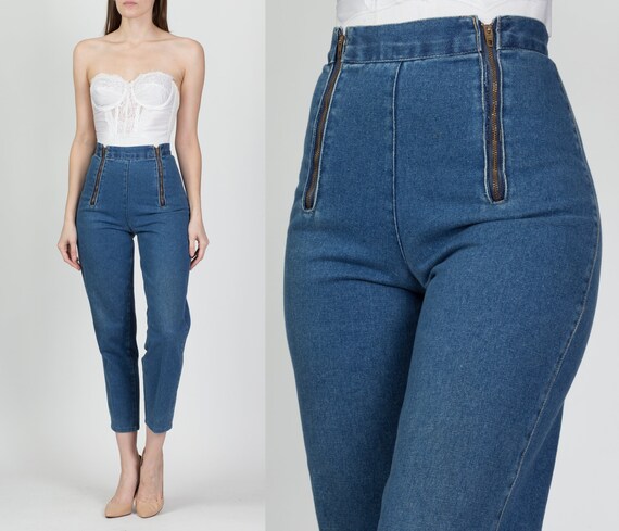 60s 70s High Waist Double Zipper Jeans 