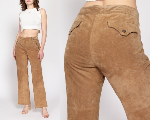 Medium 90s Tan Suede Western Trousers | Vintage M… - image 1
