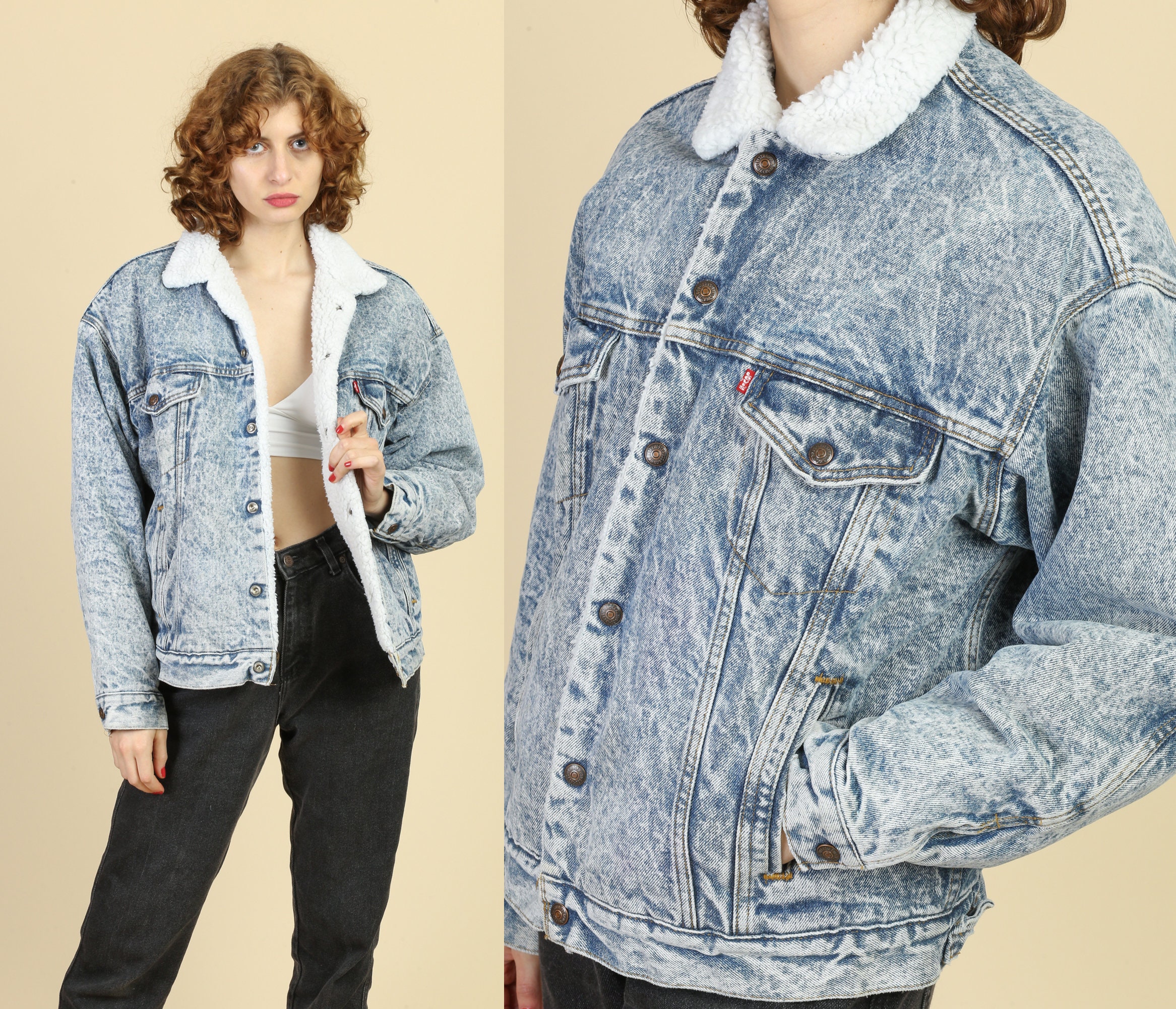 Acid Wash Denim Sherpa Jacket 