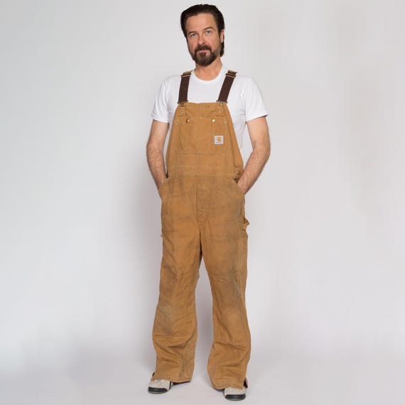 XL Vintage Carhartt Tan Insulated Overalls | 90s Quilt Lined Duck