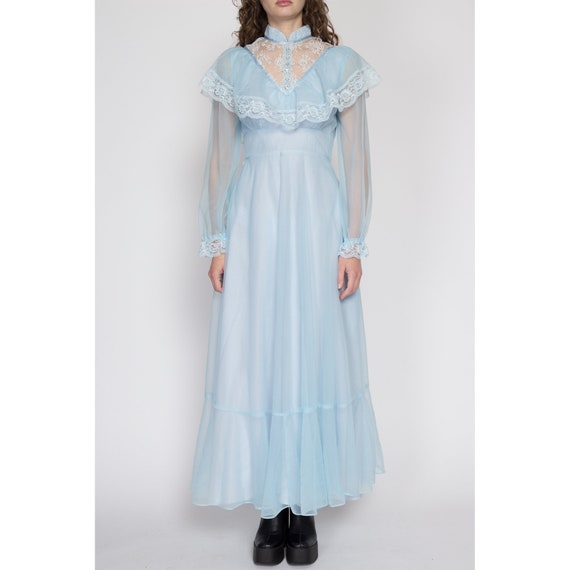 Small 70s Does Victorian Baby Blue Gown | Vintage… - image 2