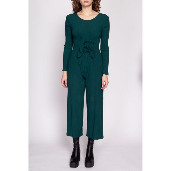 90s Grunge Emerald Green Tie Front Jumpsuit Small… - image 2