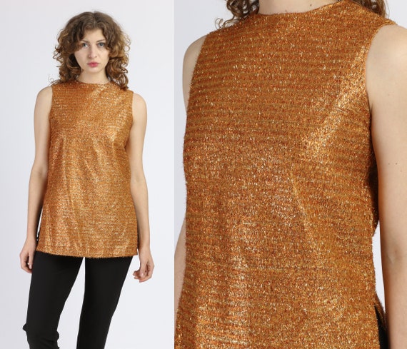 60s Gold Metallic Tinsel Top - Medium | Vintage Lu