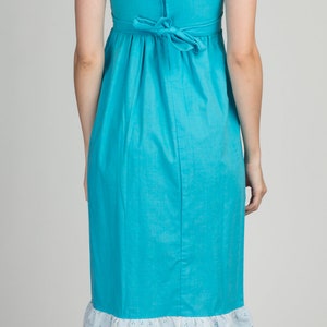 70s Blue & White Prairie Dress Girls Size 12 Vintage Children's Boho Puff Sleeve Maxi Dress image 5