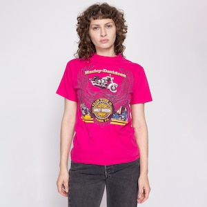 90s Harley Davidson York Pennsylvania Hot Pink T Shirt - Small | Vintage Motorcycle Bald Eagle Graphic Tee