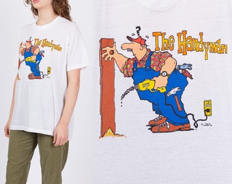 80s "The Handyman" Cartoon T Shirt Unisex Large | Vintage Screen Stars Funny Comic Graphic Tee