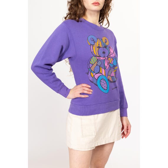 Small 90s Purple Patchwork Teddy Bear Sweatshirt … - image 4