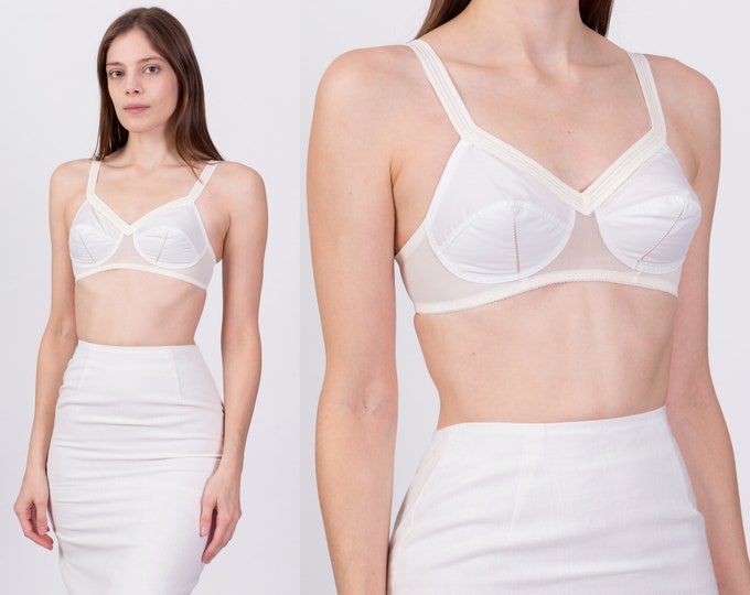 60s 70s White Cotton Bullet Bra 32B / 30C Vintage Pin up Lingerie