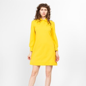 Med-lrg 70s Mod Bright Yellow Mini Dress | Vintage Long Sleeve Pointed  Collar A Line Dress - Etsy