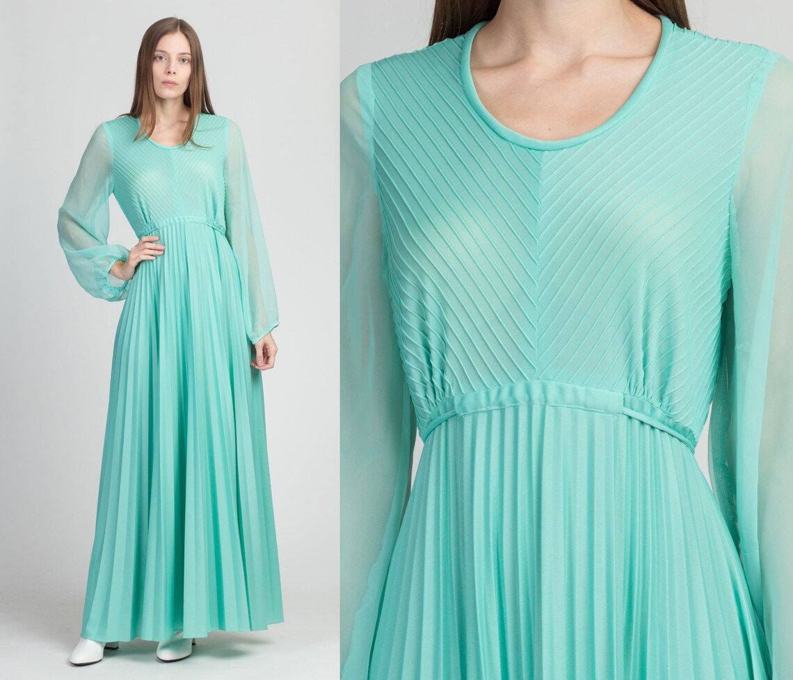70er Jahre Seafoam Grünes Maxikleid Extra Großes Vintage | Etsy