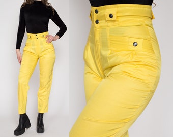 Small 80s Yellow Streetwear Windbreaker Pants 27" | Vintage High Waisted Nylon Trousers