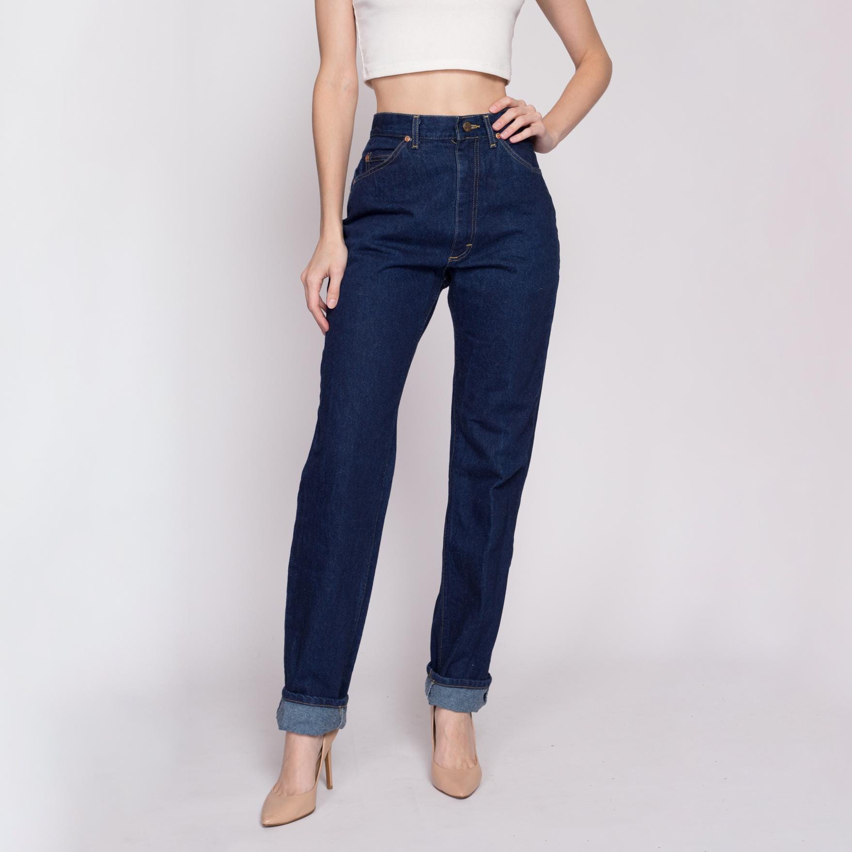 80s Lee Riders High Waisted Dark Wash Jeans - Small Long, 26.5