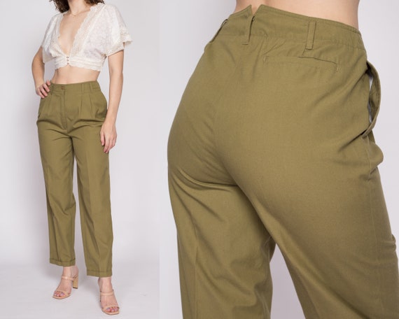 Medium 80s Olive High Waisted Trousers 28" | Vint… - image 1