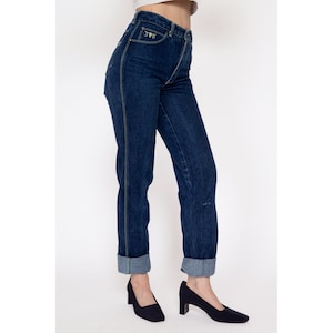 XXS 80s Sergio Valente Mid Rise Jeans Vintage Dark Wash Denim Tapered Leg Long Inseam Jeans image 5