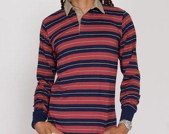 Medium 90s Striped Rugby Shirt | Vintage Bud Berma Long Sleeved Collared Top