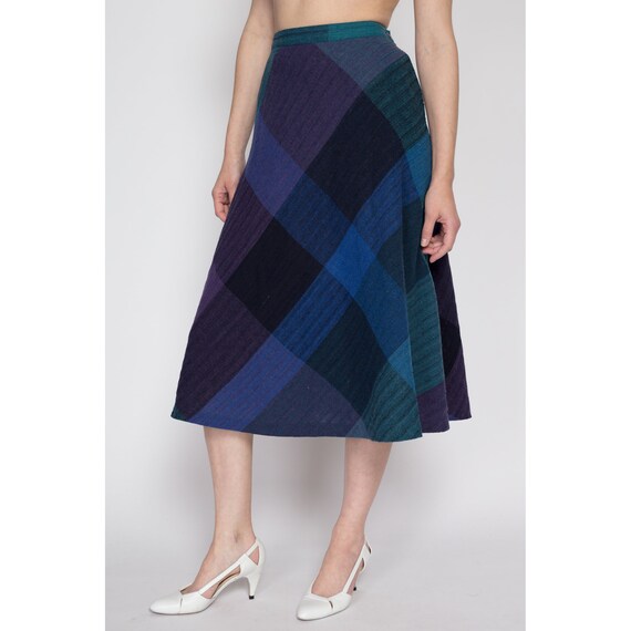 Medium 70s Dark Plaid A Line Midi Skirt 28" | Vin… - image 2