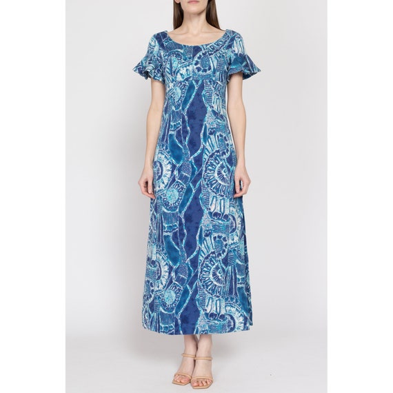 XS 60s Hawaiian Blue Abstract Print Maxi Dress | … - image 2