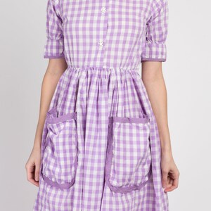 Vintage 1940s Purple Gingham Checkered Day Dress Petite XS 40s 50s Fit & Flare Boho Cotton Mini Dress image 2