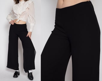 Sm-Med 90s Black Sheer Illusion Pants | Vintage Gothic Minimalist High Waisted Flowy Trousers