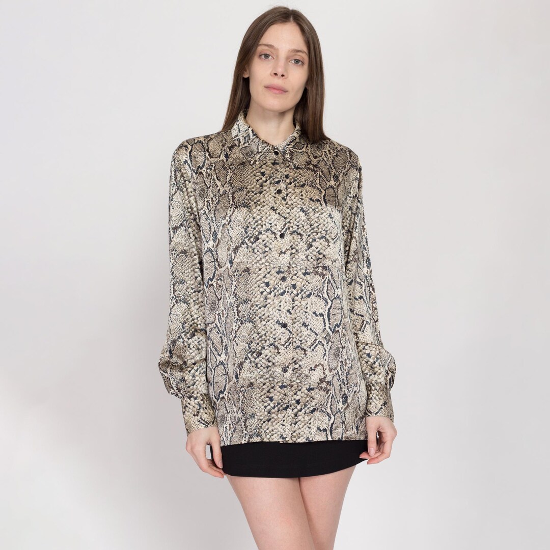80's/90's Silver and Gray Snakeskin Print Midriff Top by Knit Works