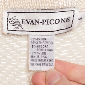 80s Evan Picone Diamond Knit Mini Sweater Dress Small Vintage Cream Angora Slouchy Long Sleeve Pullover image 6