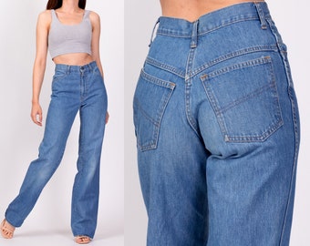 70s High Waisted Bootcut Jeans Extra Small, 24" | Vintage Medium Wash Denim Boho Jeans