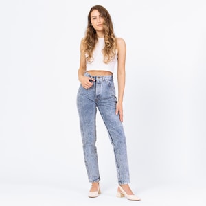 Vintage 80s Chic Acid Wash High Waist Jeans - Extra Small, 25&quot; Waist | Light Wash Tapered Leg Denim Skinny Streetwear Jeans